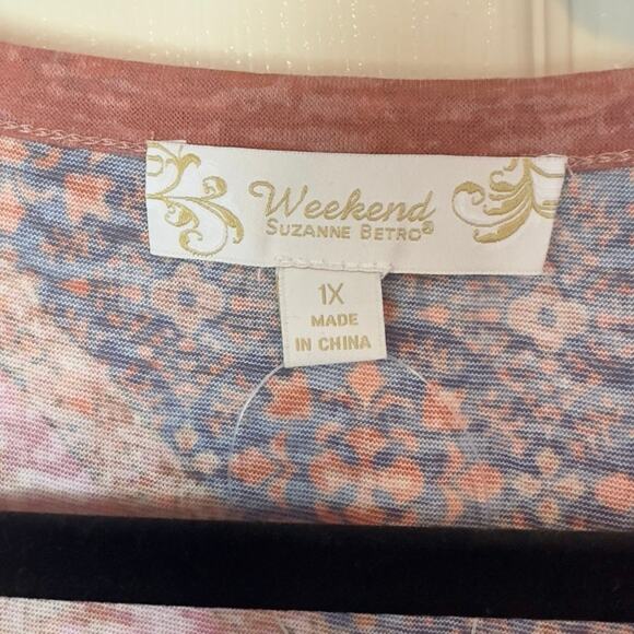 NWT Weekend Suzanne Betro Blue & Rust Floral Tie-Front Scoop Neck Tank Size 1X - Picture 3 of 6